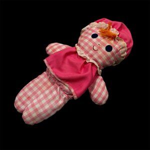 Fisher Price Lolly Dolly Vintage 1975 Pink Gingham Baby Rattle Doll Plush